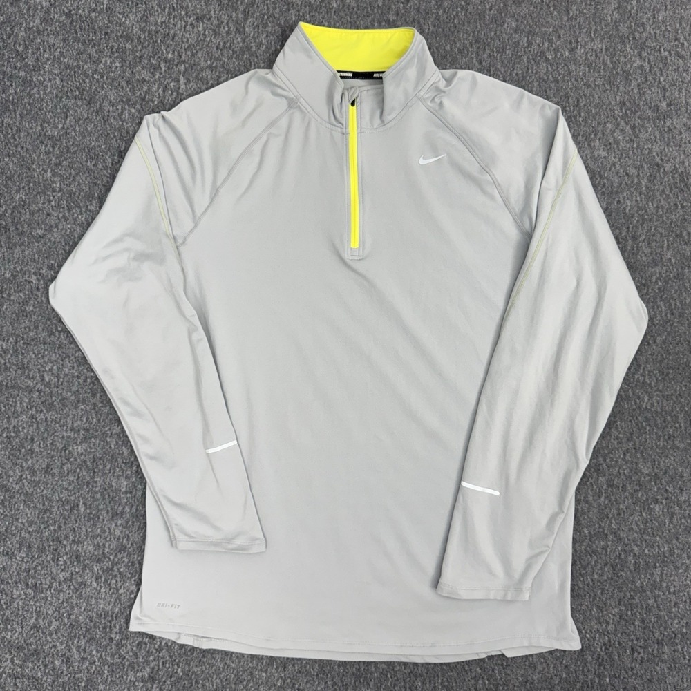 Nike Dri-FIT Running Pullover XL Gray 1/4 Zip Neon Athletic Jacket Men